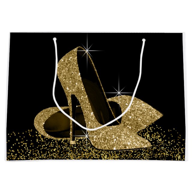 Svarta Glittrande Höga Klackskor i Guld (Framsidan)