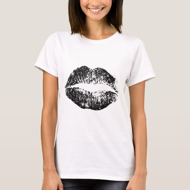 Svarta Glittriga Läppar T Shirt (Framsida)