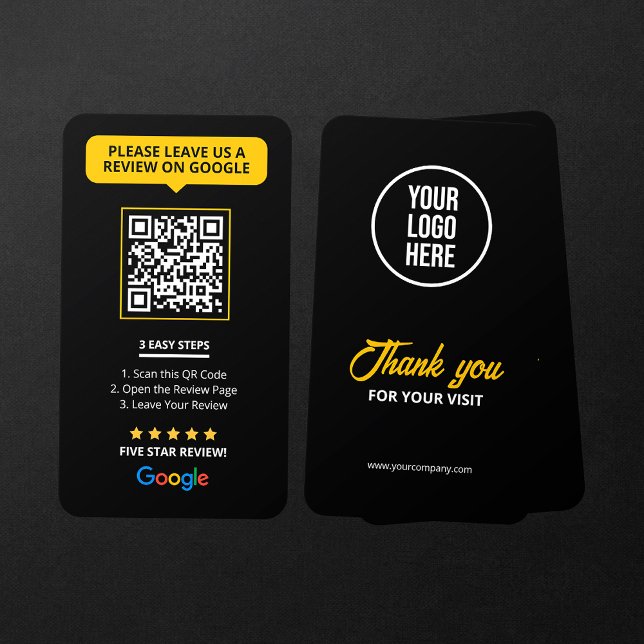 Svarta Google Recensioner QR-kod Affärsrecension L Visitkort (Skapare uppladdad)