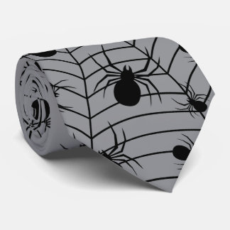 Svarta Grå spindlar spindelnät Halloween mönster Slips