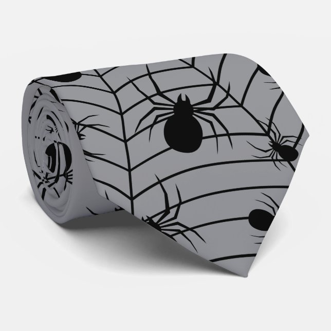 Svarta Grå spindlar spindelnät Halloween mönster Slips (Rullad)