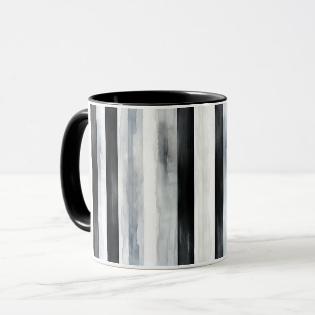 Svarta Grå Vita Ränder Mugg (Framsida vänster)