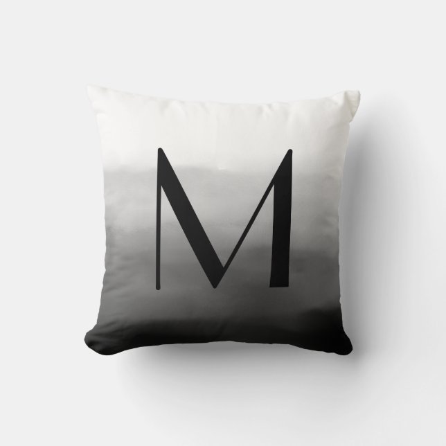 Svarta Grått Vit Ombre Personlig Monogram Kudde (Framsida)