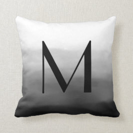 Svarta Grått Vit Ombre Personlig Monogram Kudde