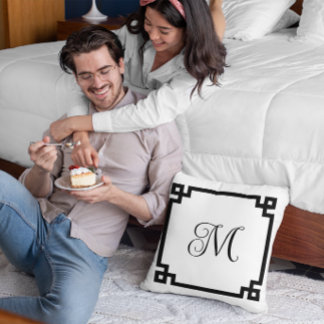 Svarta grekiska Nyckel Gräns Monogram Kudde