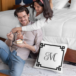 Svarta grekiska Nyckel Gräns Monogram Kudde
