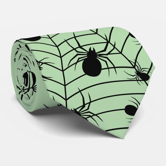 Svarta gröna spindlar spindelväv Halloween mönster Slips (Rullad)