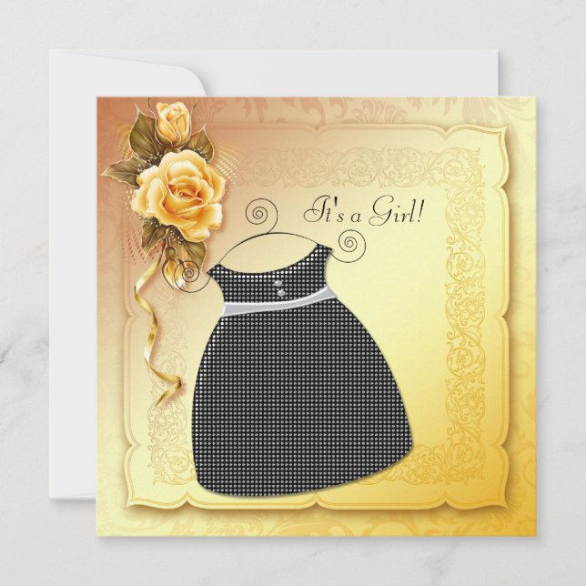 Svarta gula ros baby shower inbjudningar (Framsida)