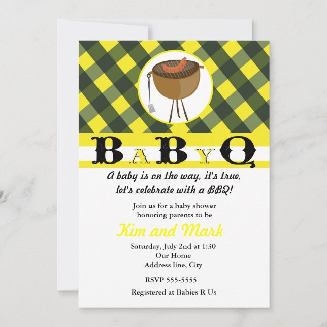 Svarta gula sommar BBQ baby shower inbjudningar (Framsida)