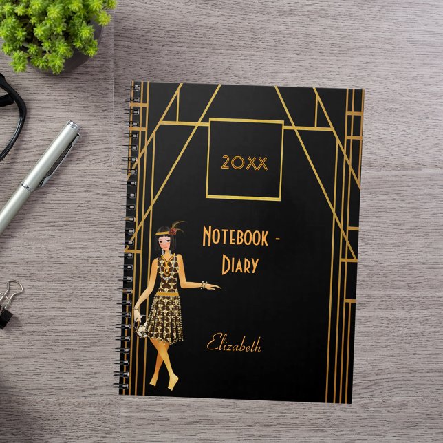 Svarta guld 1920:s stil art deco retro diary anteckningsbok (Skapare uppladdad)