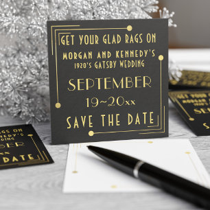 Svarta Guld 1920-tals Bröllop Save The Dates 50-pa Fyrkantigt Visitkort
