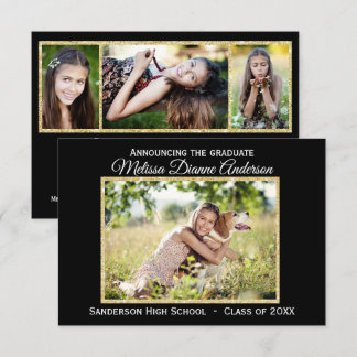 Svarta/Guld - 3 x 5 Grad-meddelande Inbjudningar