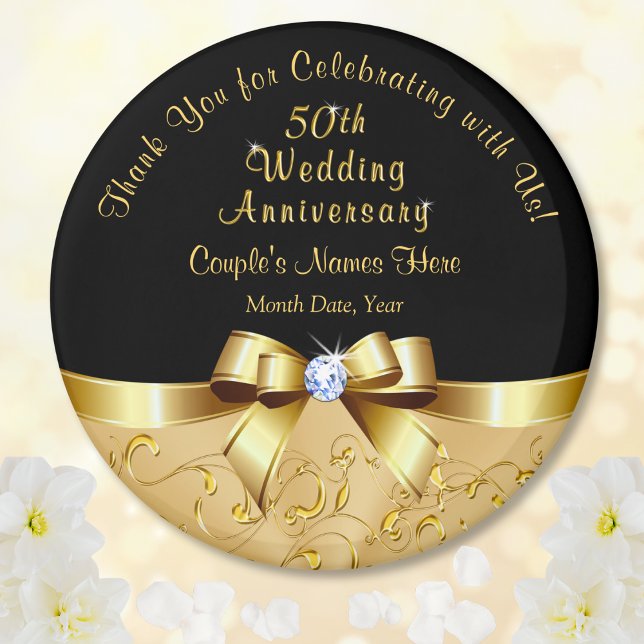 Svarta Guld, 50:e Bröllop-årsdagen Party favors Magnet (Cheap 50th wedding anniversary party favors. Black and Gold 50th anniversary Theme. Golden Favors.)