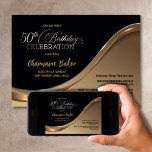 Svarta Guld 50:e Födelsedagsfest inbjudan<br><div class="desc">Den här eleganten svart och guld 50:e födelsedagsfest inbjudan utstrålar raffinerad elegans och sofistikering. Dess eleganta design har en kombination av svart och guld, delad med en graciös våg. Med textområdet anpassade kan du enkelt inkludera alla viktiga uppgifter för din speciella födelsedagsfirande, inklusive datum, tid och plats. Oavsett om du...</div>