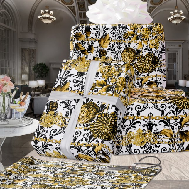 Svarta Guld Acanthus Löv-kedjorna Blommigt Guld Wh Presentpapper (Skapare uppladdad)