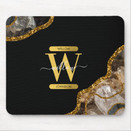 Svarta & Guld Agate Geode Glitter Monogram Musmatta