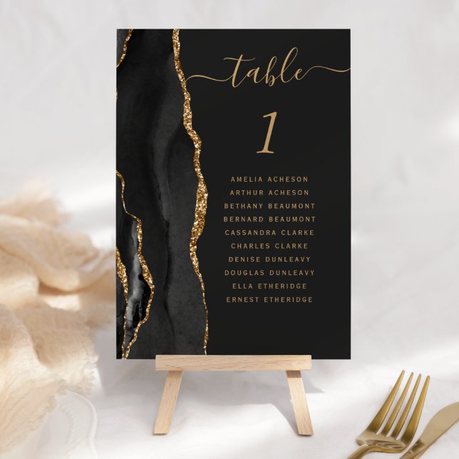 Svarta Guld Agate Mörk Bröllop Bordsnummer (Skapare uppladdad)