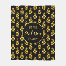 Svarta guld-ananas mönster-familjen namn fleecefilt