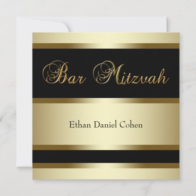 Svarta Guld Bar Mitzvah-inbjudningar Inbjudningar (Framsida)