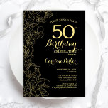 Svarta Guld-Blommigten 50:e Födelsedagsfest inbjud Inbjudningar<br><div class="desc">Svarta Guld-Blommigten 50:e Födelsedagsfest inbjudan. Minimalistisk modern design med botaniska konturaccenter för teckning,  faux guld-folie och typografi-skript. Enkel inbjudan-kortsperfekt för trendig för en snyggt kvinna på dagen firande. Kan anpassas till vilken ålder som helst. Skrivna Zazzle-inbjudningar eller digital utskrivbar mall för omedelbar nedladdning.</div>