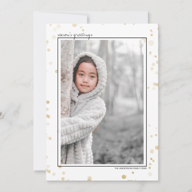 Svarta & Guld Bokeh Stjärnor Julhälsning Foto Julkort (Framsida)