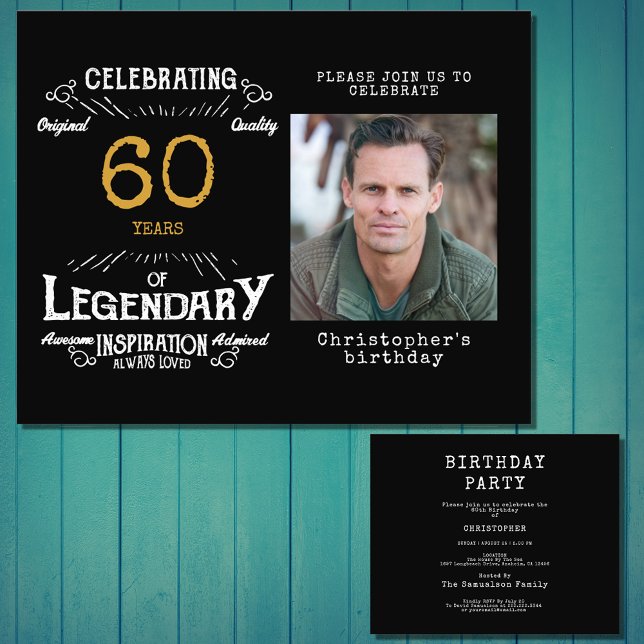Svarta Guld budget 60:e födelsedagsinbjudan Flygblad (Celebrate the golden age of your loved one's life with this budget-friendly 60th birthday invitation)