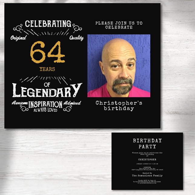 Svarta Guld budget oavsett ålder Flygblad (Black and gold budget birthday invitations with photo template.)