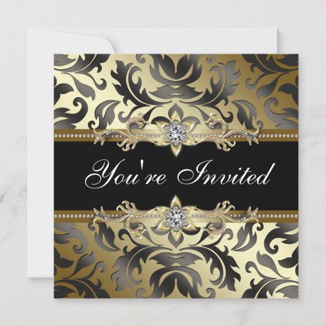 Svarta Guld Damask Alltids Festinbjudningar Inbjudningar (Framsida)