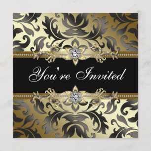 Svarta Guld Damask Alltids Festinbjudningar Inbjudningar