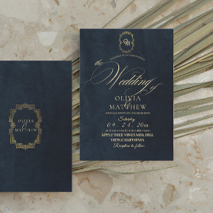 Svarta Guld-Eleganten, minimalistisk Bröllop Inbjudningar