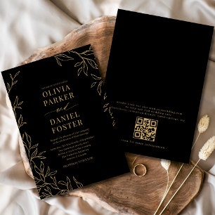 Svarta Guld-Eleganten, minimalistisk QR-kod Bröllo Inbjudningar