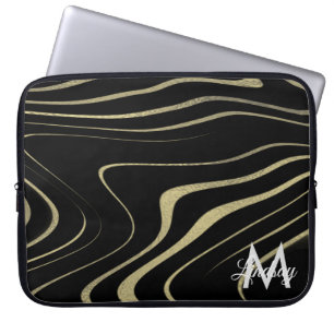 Svarta Guld Falska Folie Virvlar Monogram  Laptop Fodral