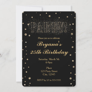 Svarta & Guld Falskt Glitter PARTY-inbjudningar Inbjudningar