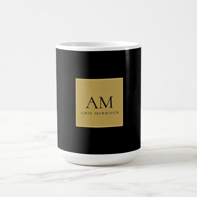 Svarta Guld Färger Monogram Initial Bokstav Namn Kaffemugg (Center)