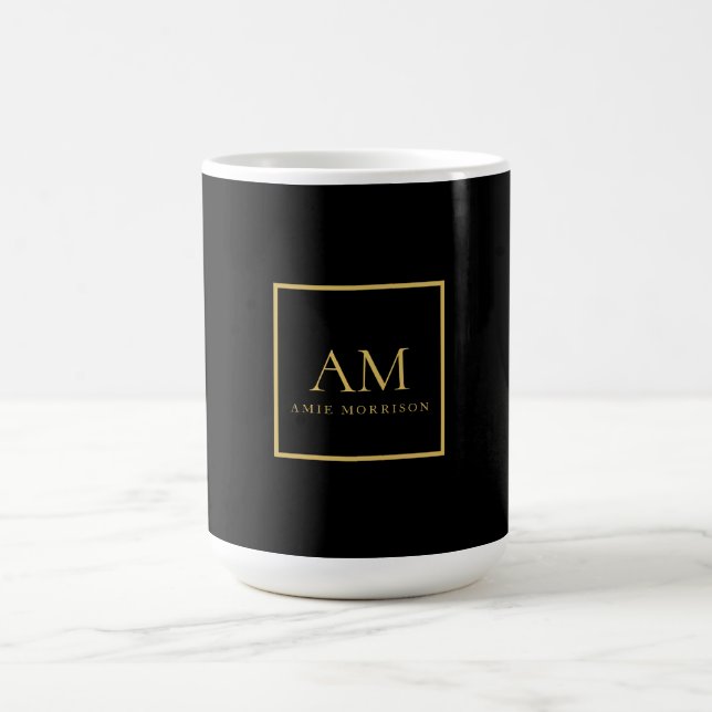 Svarta Guld Färger Monogram Initial Bokstav Namn Kaffemugg (Center)