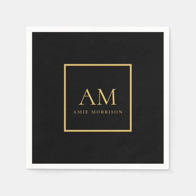 Svarta Guld Färger Monogram Initial Bokstav Namn Pappersservett (Framsidan)