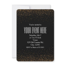 Svarta & Guld Fina Glitter Chic Festinbjudningar