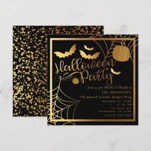 Svarta & Guld Fladdermöss Pumpa Elegant Halloweenf Inbjudningar