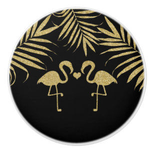 Svarta & Guld Flamingos Strand Akvarell Elegant Knopp