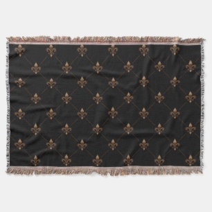 Svarta Guld Fleur De Lis Elegant Luxury Mönster Filt