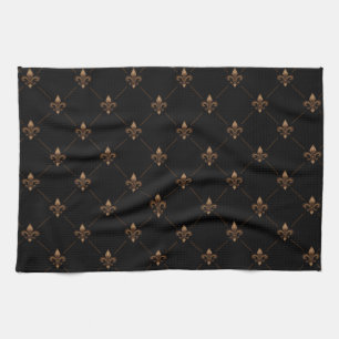 Svarta Guld Fleur De Lis Elegant Luxury Mönster Kökshandduk