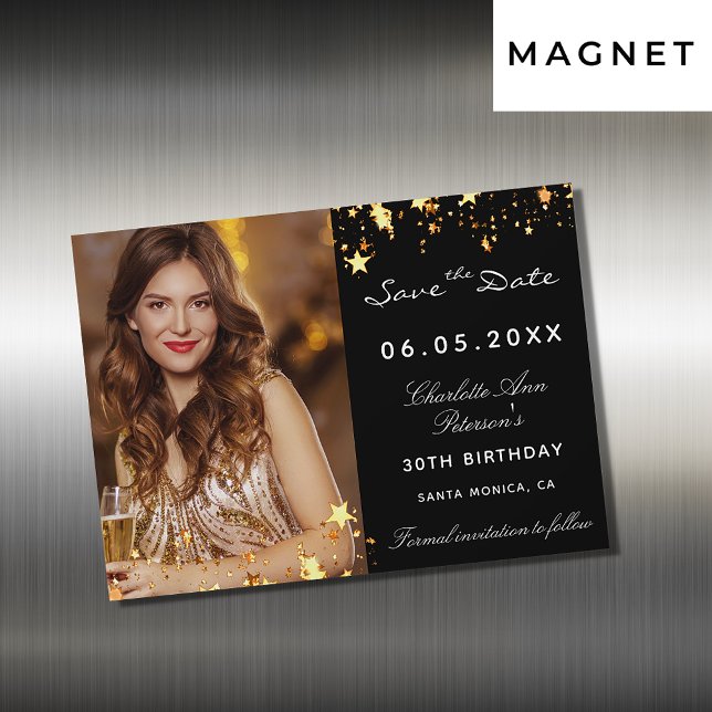 Svarta guld födelsedagsfest spara datum magneter (Skapare uppladdad)