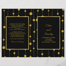 Svarta, guld foil pärlor bröllop, upplagt program