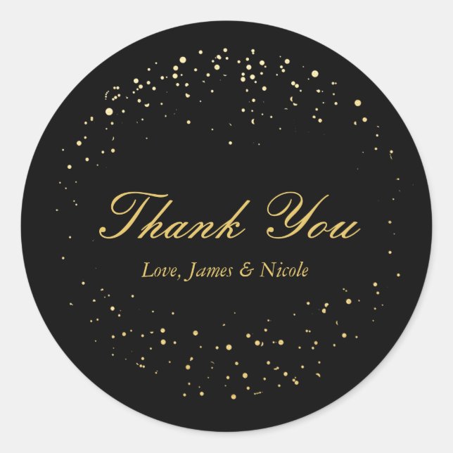 Svarta & Guld Folie Abstrakt Cirkel Prickiga Klist Runt Klistermärke (Framsida)