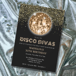 Svarta Guld Glitter-30års födelsedag, Disco Party Inbjudningar
