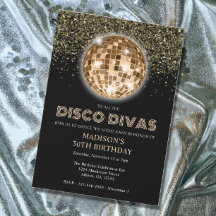 Svarta Guld Glitter-30års födelsedag, Disco Party Inbjudningar
