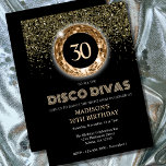 Svarta Guld Glitter-30års födelsedag, Disco Party Inbjudningar<br><div class="desc">Det är ett glam och en fantastisk milstolpe-födelsedag som måste firas med gnistra, glitter, drycker och dans! Inbjudan hela din Disco Divas till din speciella natt med den här mousserande, glittrande alla glam disco-festinbjudan i klassisk och coola svart och guld. Inbjudan kan vara personlig med ditt namn, din födelsedagstid och...</div>