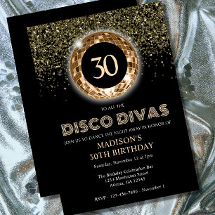 Svarta Guld Glitter-30års födelsedag, Disco Party Inbjudningar