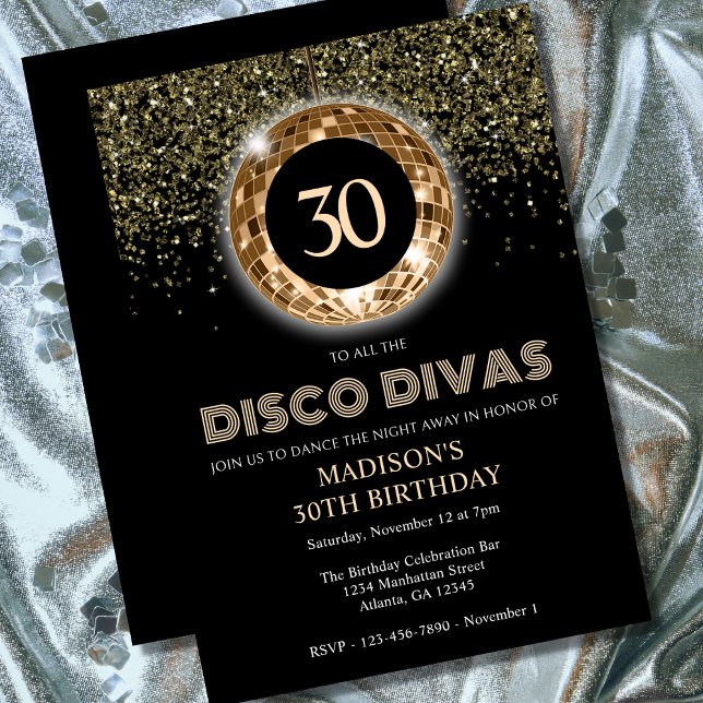 Svarta Guld Glitter-30års födelsedag, Disco Party Inbjudningar (Skapare uppladdad)