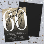 Svarta Guld Glitter 60:e födelsedagen Inbjudningar<br><div class="desc">Modern övertoning Glitter 60:e Födelsedagsfest inbjudan. Fira sextio i stil med denna djärva och chic design. Den översta halvan har ett stort vitt "60" med ett sasst, handskrivet svart skript "sextio" som läggs över det och som står ut mot en faux guld glitter-bakgrund som tonas in i en slimmad svart...</div>